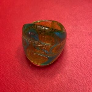 Colorful Murano Swirl Glass Ring. Size 7-71/2